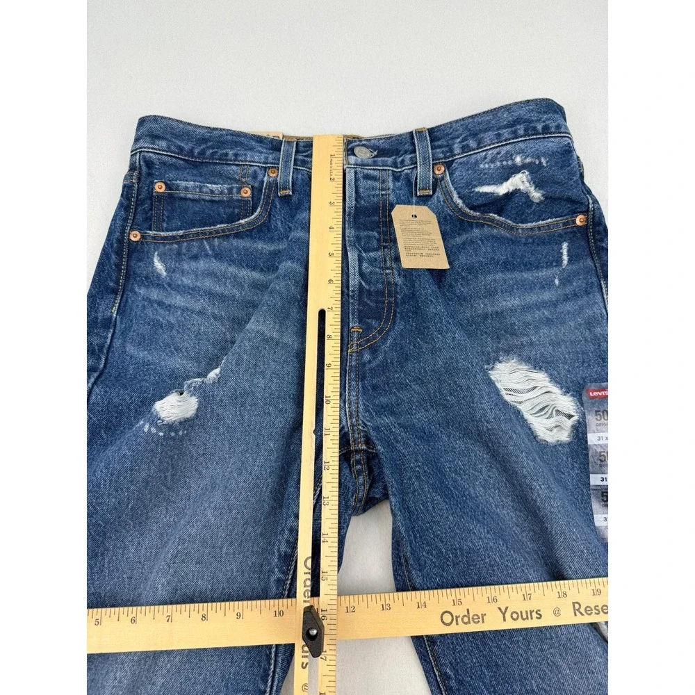 Levis 501 Original Fit Mens 31x30 Blue Distressed Straight Leg Jeans 00501-3249